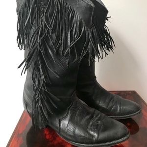 DINGO Black Leather Fringe Western Boots Sz 8.